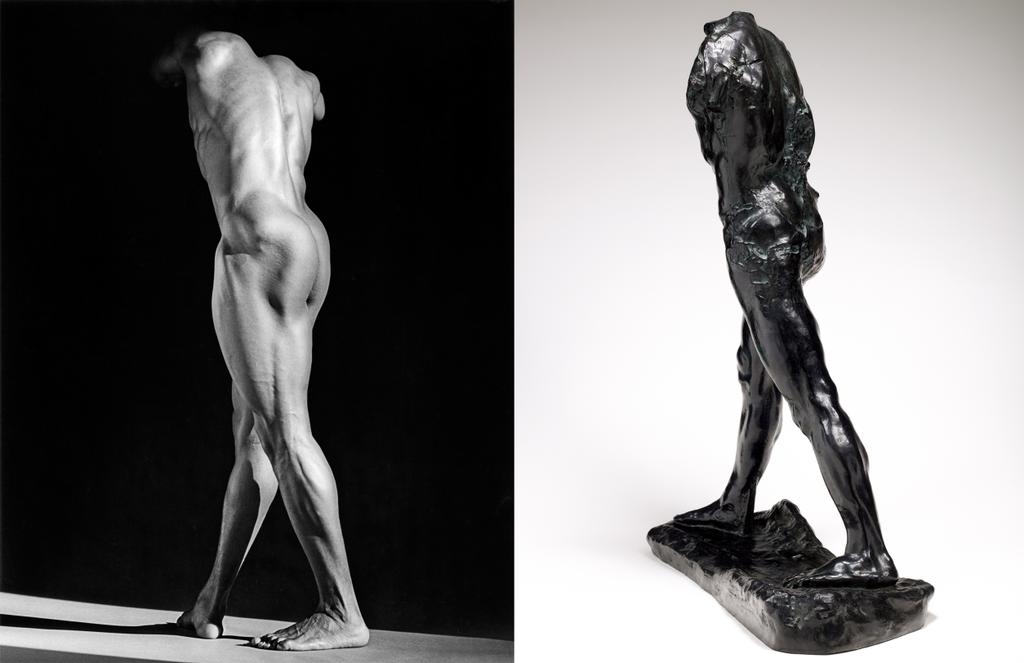 Robert Mapplethorpe, Michael Reed, 1987, used by permission of the Robert Mapplethorpe Foundation /// Auguste Rodin, L’Homme qui marche, bronze, 1907 © musée Rodin, ph. C. Baraja