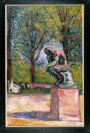 Edvard Munch (1863 -1944), Le Penseur de Rodin dans le parc du docteur Linde à Lübeck, vers 1907, Huile sur toile, H. 22 cm ; L. 78 cm