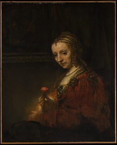 Woman with a Pink, Rembrandt (1660s)